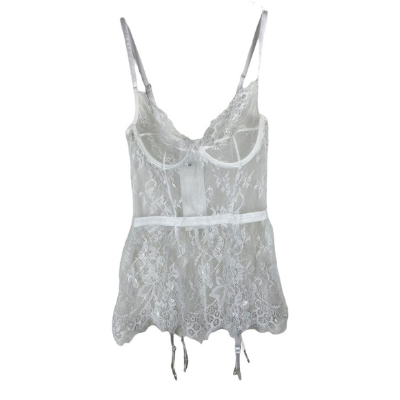 White Lingerie One Piece Lace Teddy Bustier Garter S - Picture 1 of 4